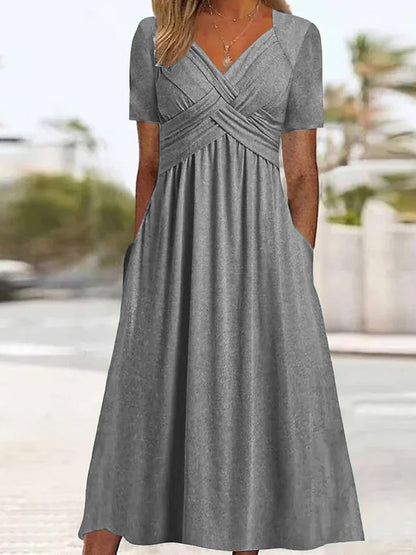 ✨【S-3XL】Ležérní šaty střední délky v čisté barvě