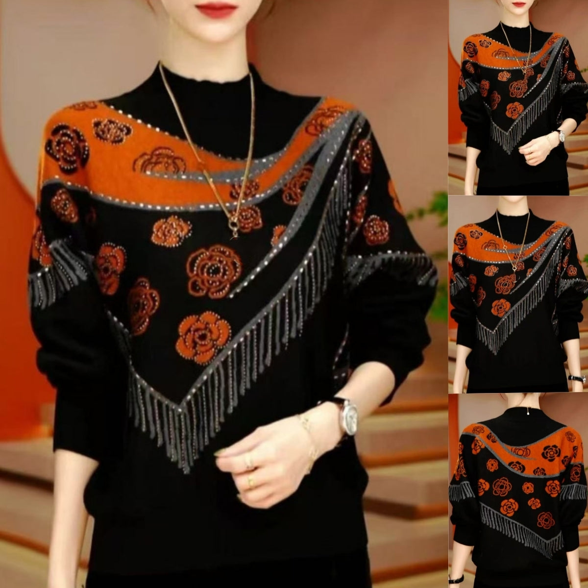 💕【M-5XL】🔥 Nowy jesienno-zimowy damski top dla kobiet w średnim wieku, modny nadruk, wygodny w noszeniu