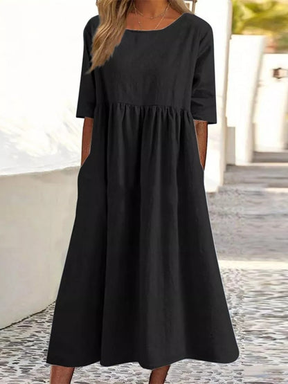 💕【50% sleva】【S-5XL】Nové univerzální volnočasové šaty, s kapsami, volné a pohodlné, ve velkých velikostech