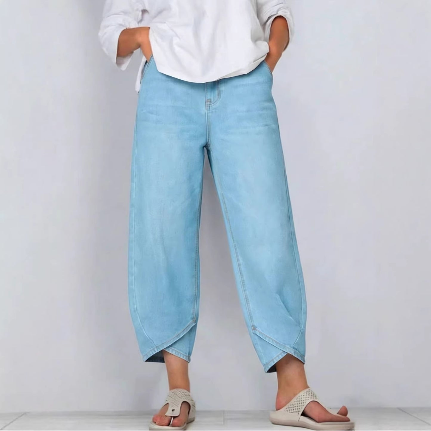 👖【Továbbfejlesztett denim, puha és lélegző】 divatos, laza szabadidős farmer