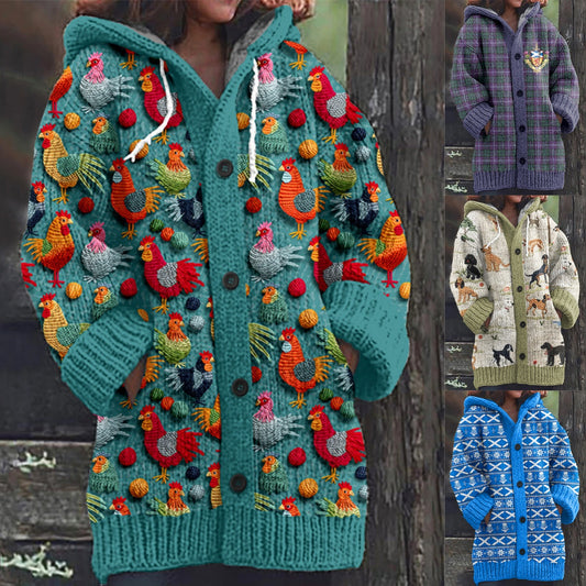 🔥 Oferta especial de invierno【S~5XL】✨ Nueva chaqueta con capucha y estampado retro en colores, fácil de combinar