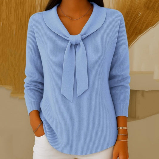 ✨【S-2XL】Sweter damski w jednolitym kolorze z wiązaniem i długim rękawem, swobodny i luźny