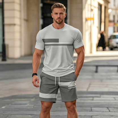 ✨Platba na dobírku【S–5XL】Pánský letní volnočasový dvoudílný set ve větších velikostech – pohodlné tričko s krátkým rukávem a kraťasy, prodyšný, pohodlný a snadno kombinovatelný.