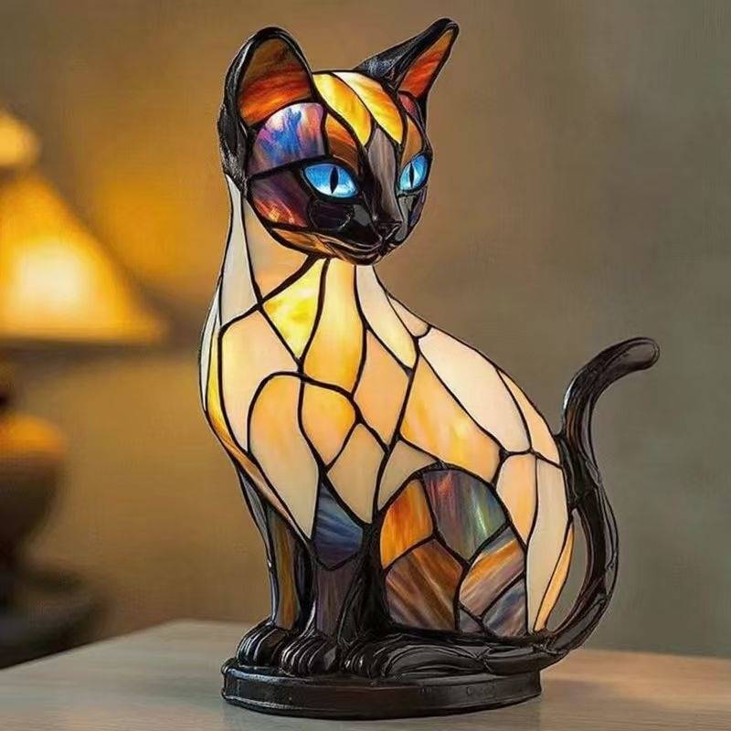 🐱🐱 Kreatywna lampka stołowa w kształcie kota, retro lampka nocna, wykonana z kolorowej żywicy