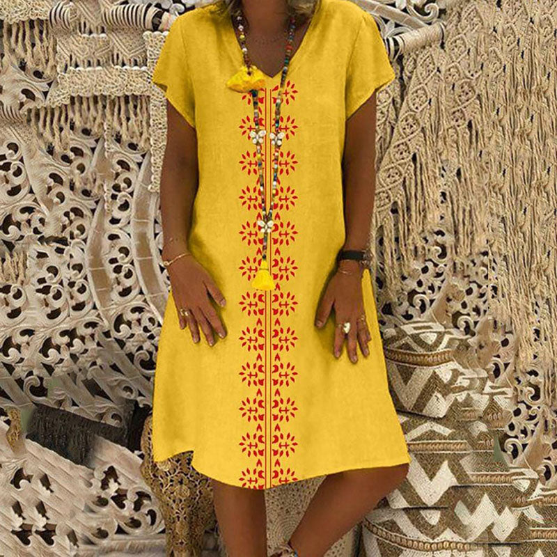 👗【S-5XL】Pamučna haljina s V-izrezom  3684065