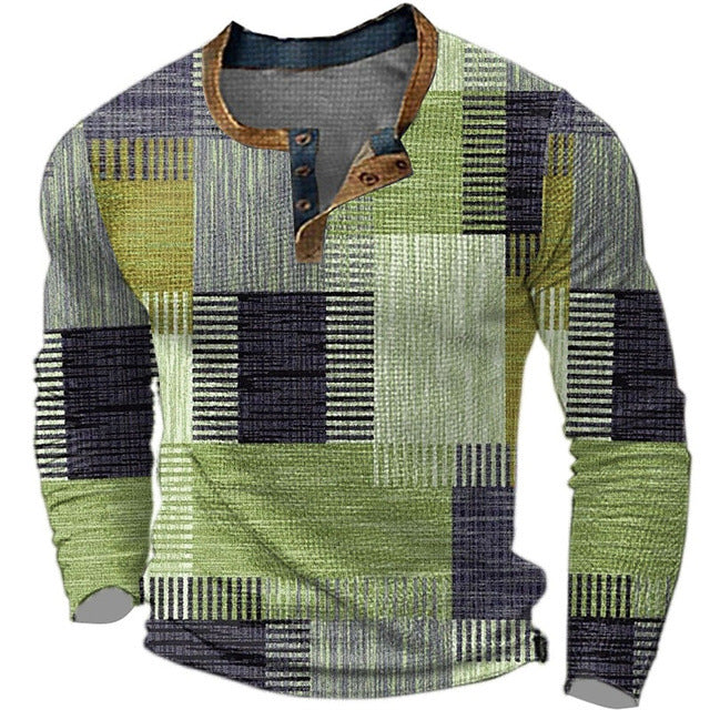 🔥【50% kedvezmény】👔【S-4XL】 Férfi hosszú ujjú mintás pólóKényelmes és könnyen kombinálható hétköznapi viselet
