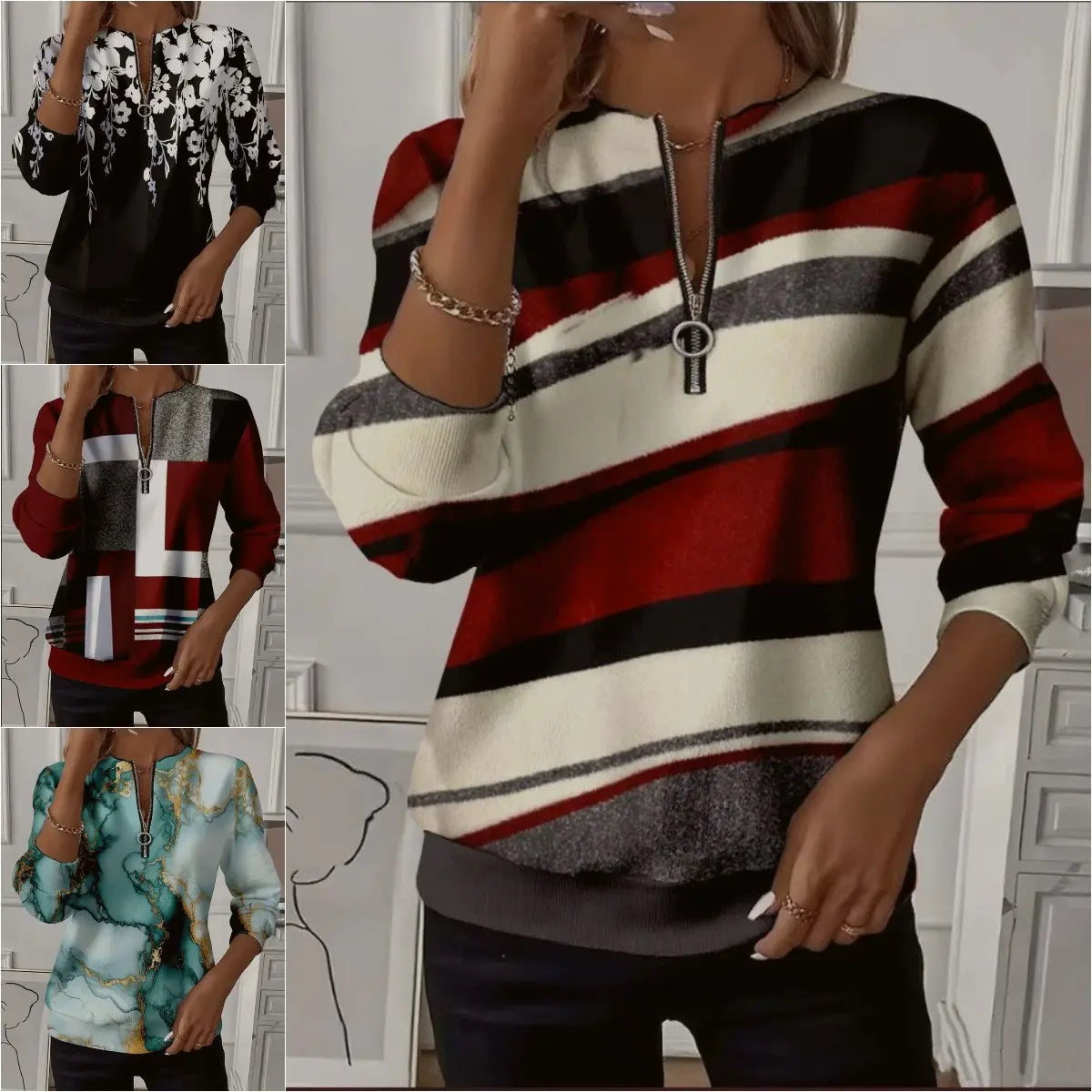 🔥【S–3XL】Női hosszú ujjú raglán ujjú pulóver – divatos mintával, kényelmes viselet