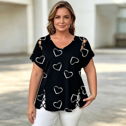 👚Poslední den slevy 50 % ✨【S-5XL】Letní módní tričko s potiskem, výstřihem do V a krátkým rukávem – prodyšné, pohodlné a zeštíhlující.
