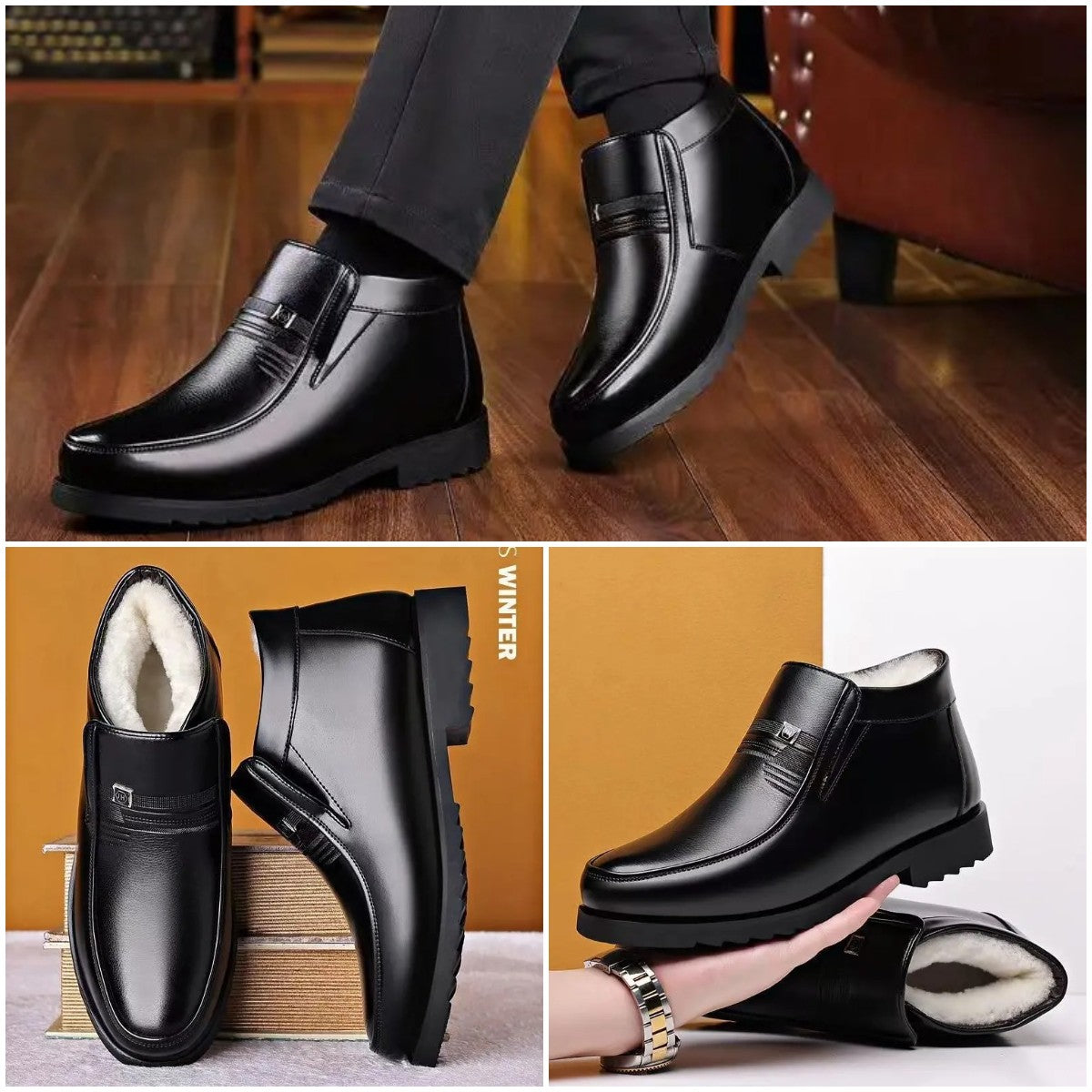 🔥【38-44】2025 Zapatos de invierno engrosados para hombre Cachemira de cuero genuino Resistente al frío y al calor