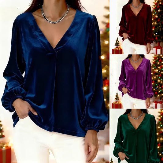🥰 [S-3XL] Κομψό βελούδινο τοπ με V λαιμόκοψη, μοντέρνο και άνετο