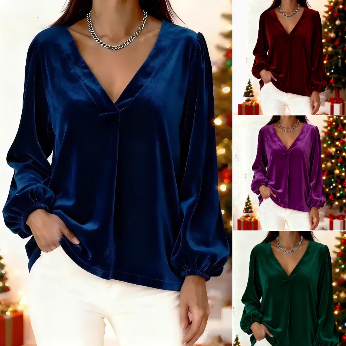🥰 [S-3XL] Κομψό βελούδινο τοπ με V λαιμόκοψη, μοντέρνο και άνετο