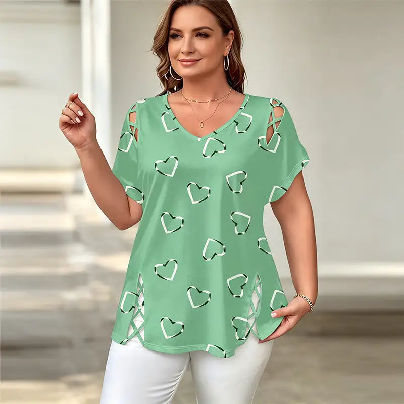 👚Poslední den slevy 50 % ✨【S-5XL】Letní módní tričko s potiskem, výstřihem do V a krátkým rukávem – prodyšné, pohodlné a zeštíhlující.