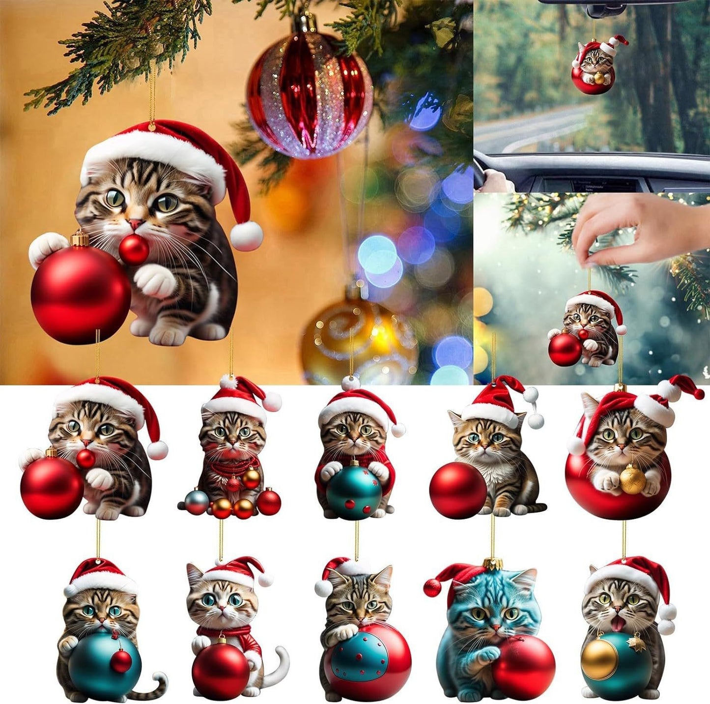 😍🎄10 sztuk Zawieszki do dekoracji choinki w kształcie kotka🐈  Akrylowa zawieszka