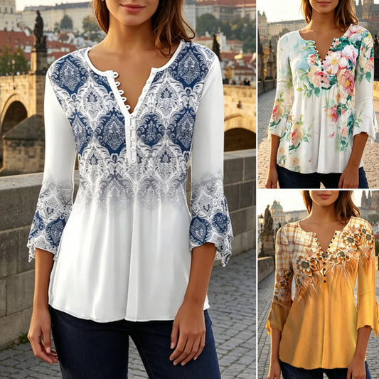 😍 Poslední den – sleva 50 %! ⏳ [S-5XL] Stylové dámské tričko s V výstřihem a potiskem