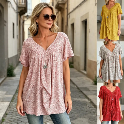 ✨Poslední den 50% sleva【40–120 kg】Elegantní dámské tričko s potiskem, výstřihem do V a přiléhavým střihem, pohodlný materiál, snadné kombinování.
