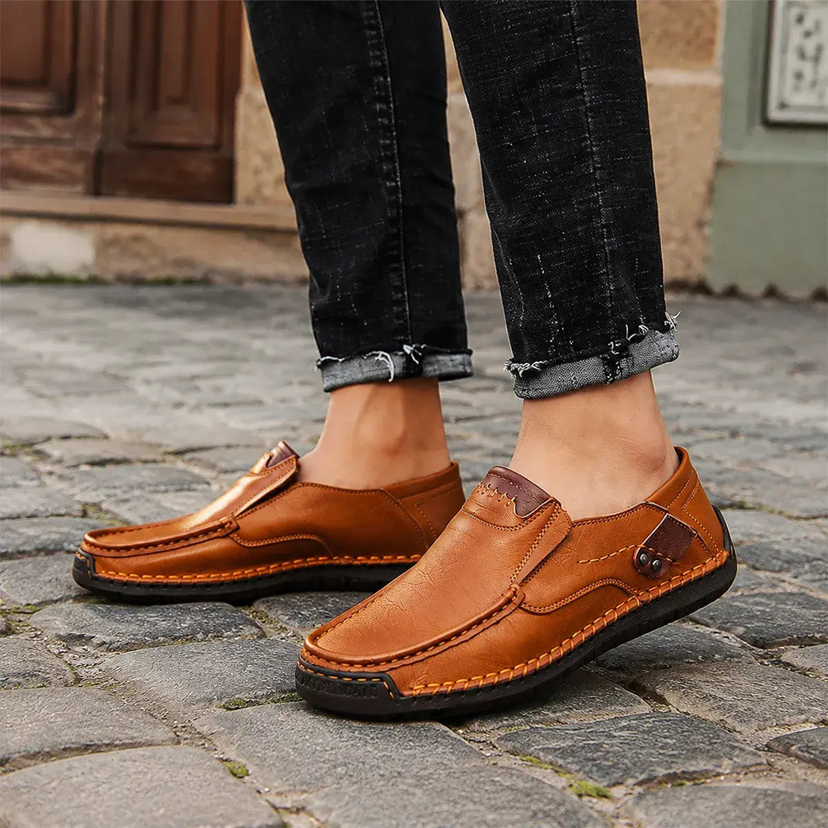 👞Poslední den sleva 50 %【38–48】Pánské volné kožené volnočasové boty, měkká podrážka pro pohodlí, ortopedický design, snadné nazouvání a vyzouvání