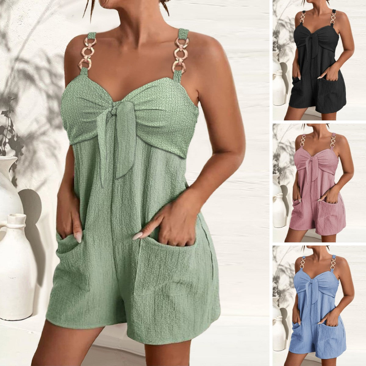 🎀👖【S–2XL】Ženski kombinezon s naramenicama i ukrasnim prstenovima