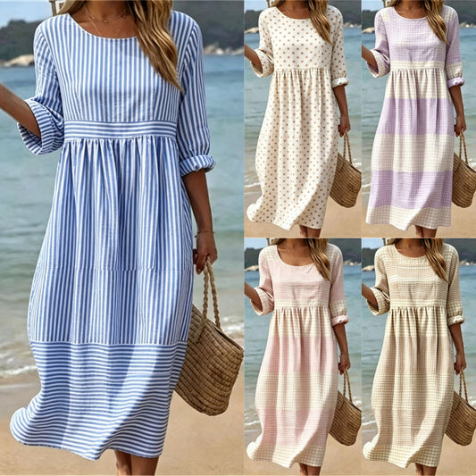 🔥 Ostatni dzień promocji – 50% rabatu! 【S-4XL】Letnia sukienka z nadrukiem i okrągłym dekoltem – wyszczuplający krój i uniwersalny styl.