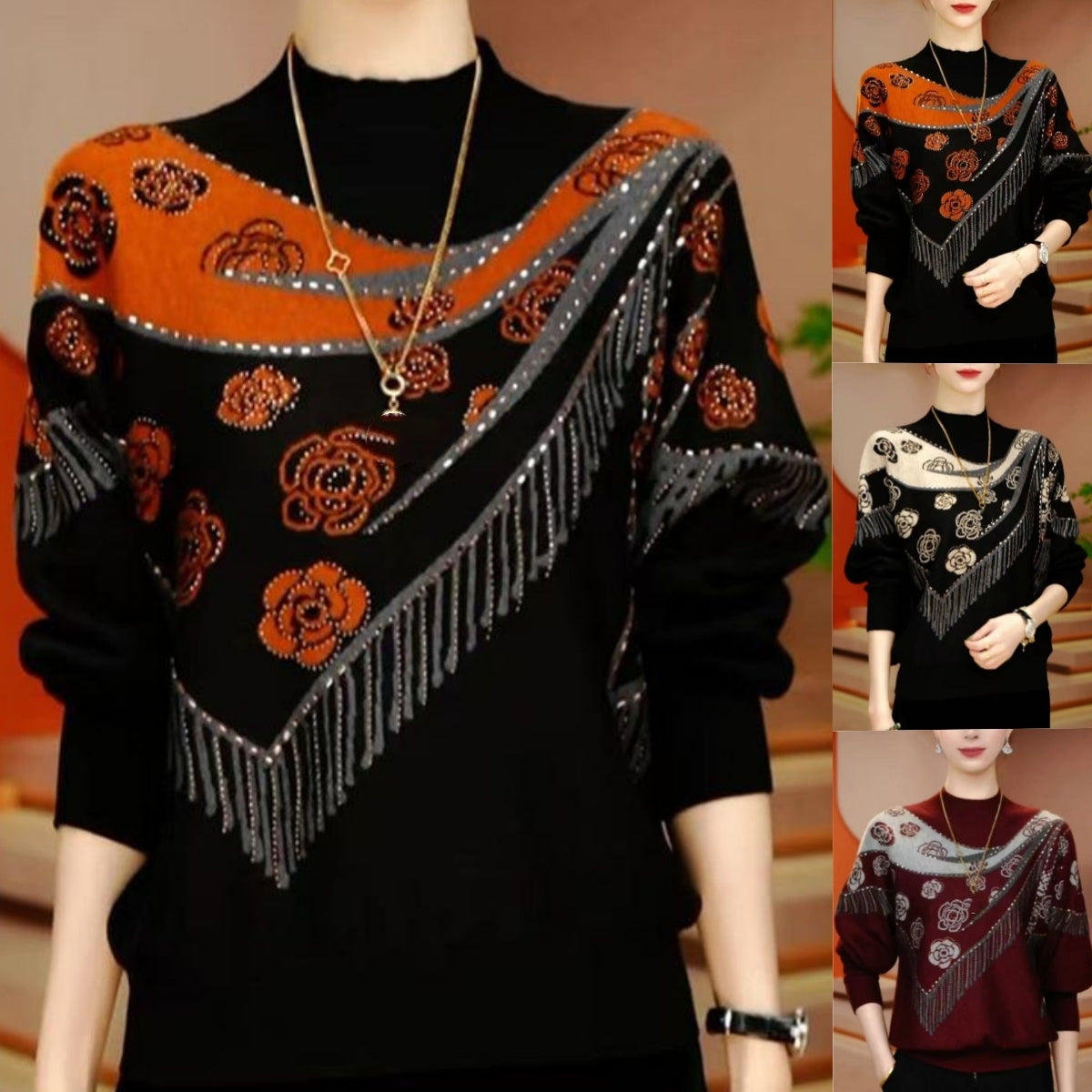 💕【M-5XL】🔥 Nowy jesienno-zimowy damski top dla kobiet w średnim wieku, modny nadruk, wygodny w noszeniu