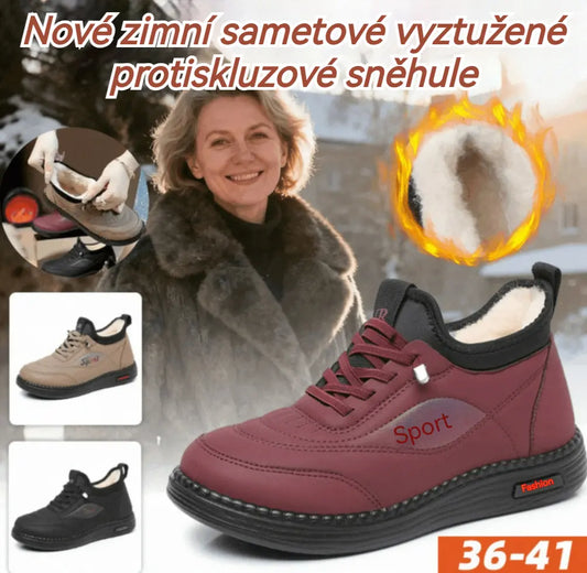 💥【35-41】Nové zimní sametové a hrubé protiskluzové boty pro maminky, módní a všestranné teplé bavlněné boty, sněhule s měkkou podrážkou