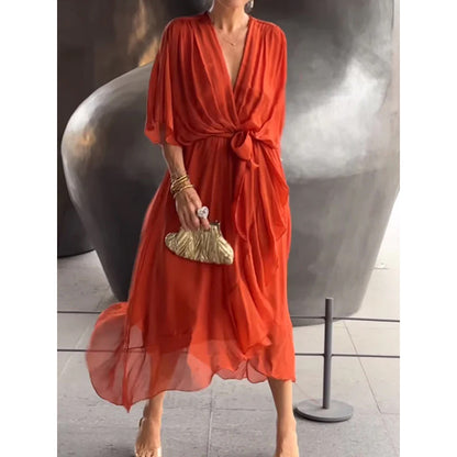 💟【S-5XL】👗Višebojna haljina od šifona s šišmiš rukavima