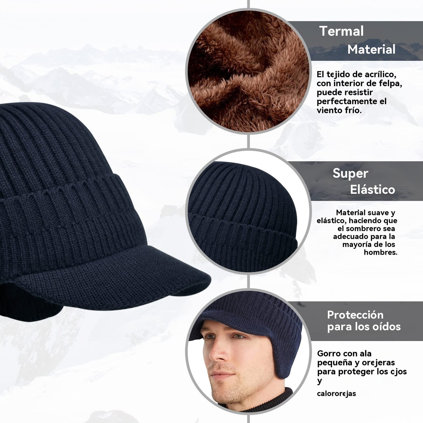 🔥 Gorro de punto cálido de invierno para hombre con orejeras,Versión normal / Versión con forro cálido