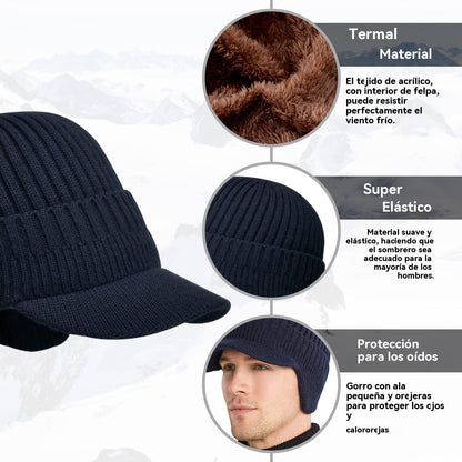 🔥 Gorro de punto cálido de invierno para hombre con orejeras,Versión normal / Versión con forro cálido
