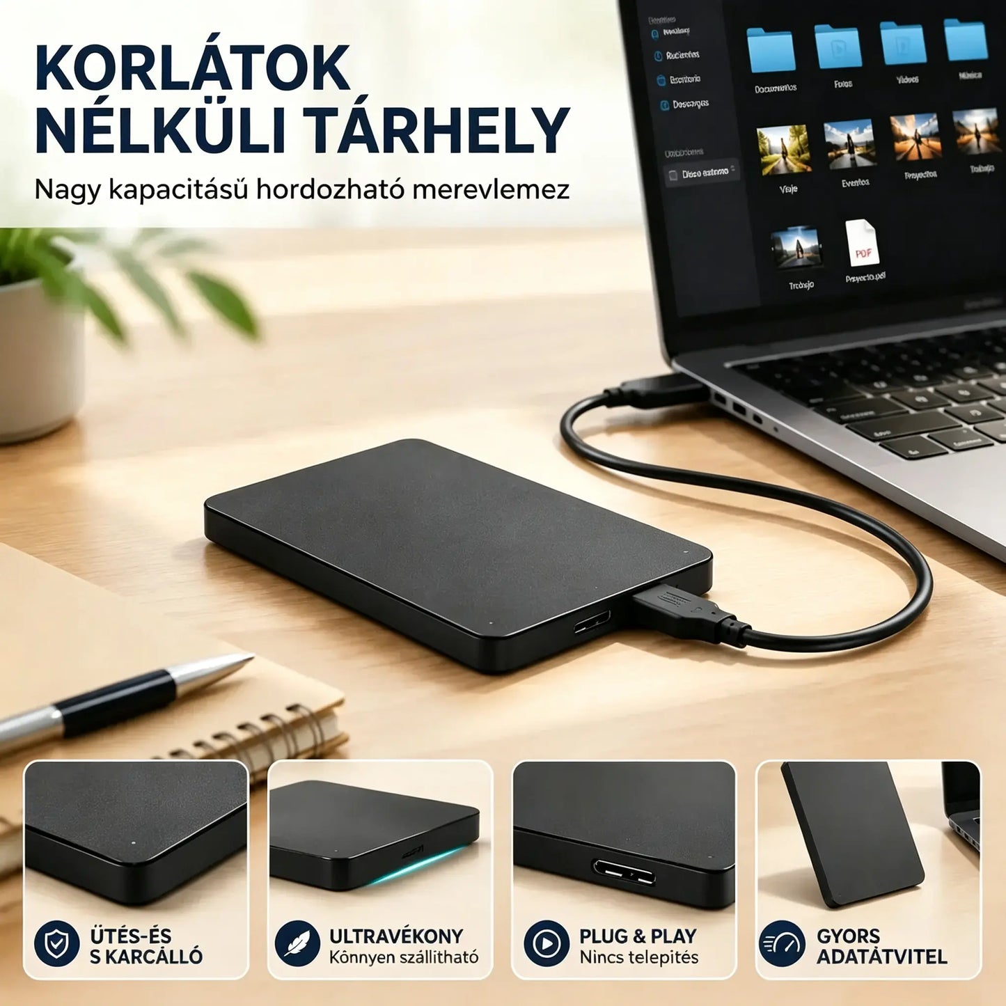 【Utolsó nap 50% kedvezmény】20 TB-os hordozható merevlemez