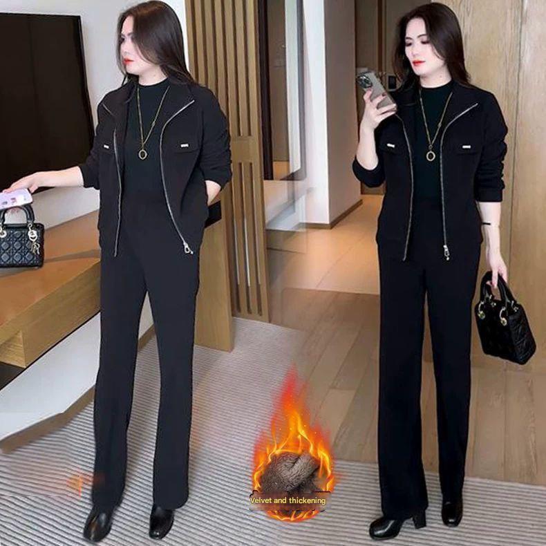 ✨【Pantaloni + Jacheta】🔥Nou costum de iarnă din catifea îngroșat din două piese pentru femei
