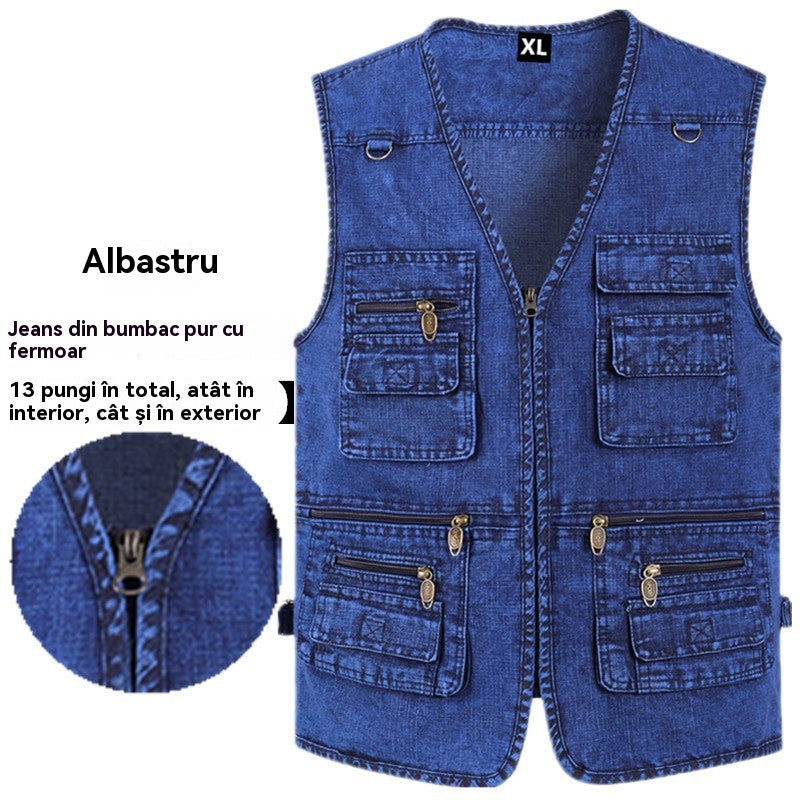 🔥👔【XL-7XL】Muški traper prsluk s više džepova.