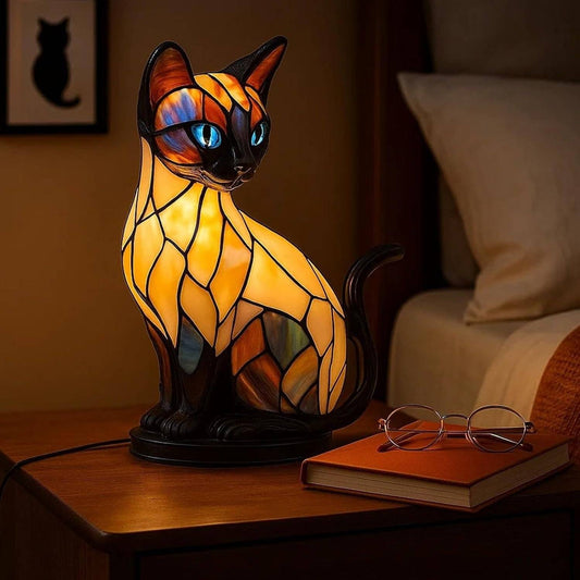 🐱💡 Kreativna stolna lampa u obliku mačke, retro noćno svjetlo, od šarene smole