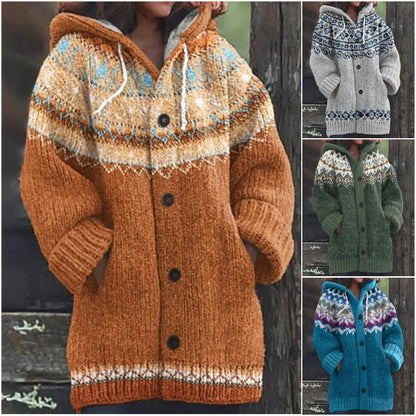 🔥🔥【S–5XL】✨Új, színes, kapucnis kötött kabát őszre/télre