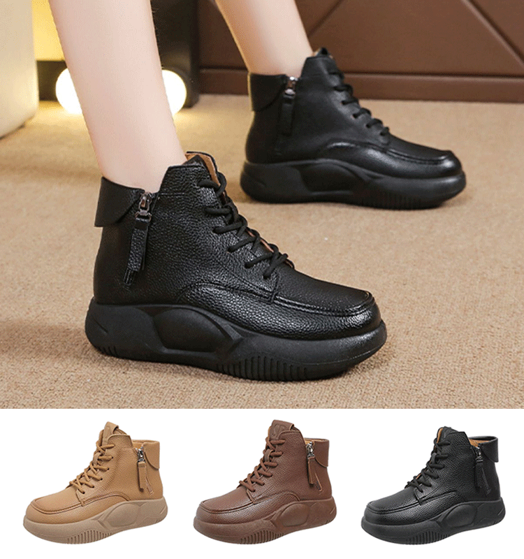 36-41【Модел 2025】Класически ретро къси ботуши от телешка кожа за спорт и ежедневно носене, дебела подметка тип „мартиниз“, удобни и ненатоварващи краката