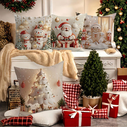🎄Świąteczna wyprzedaż 🎅【zestaw 4 sztuk】 świąteczne poszewki na poduszki ✨