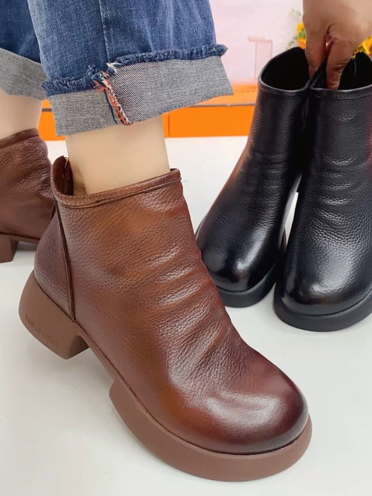 💟2025 Botas de mujer de alta gama para otoño e invierno, con exterior de piel y suela blanda, sin olor, resistentes al desgaste y resistentes al agua.