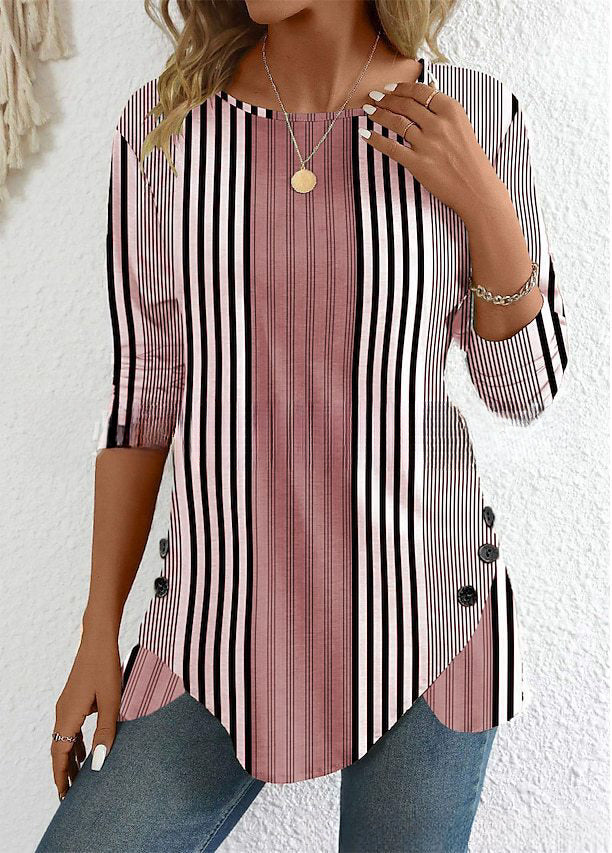 💕Speciální nabídka na letní novinky【S-3XL】Letní nová dámská pruhovaná volnočasová halenka, prodyšná a pohodlná, ideální volba na léto.