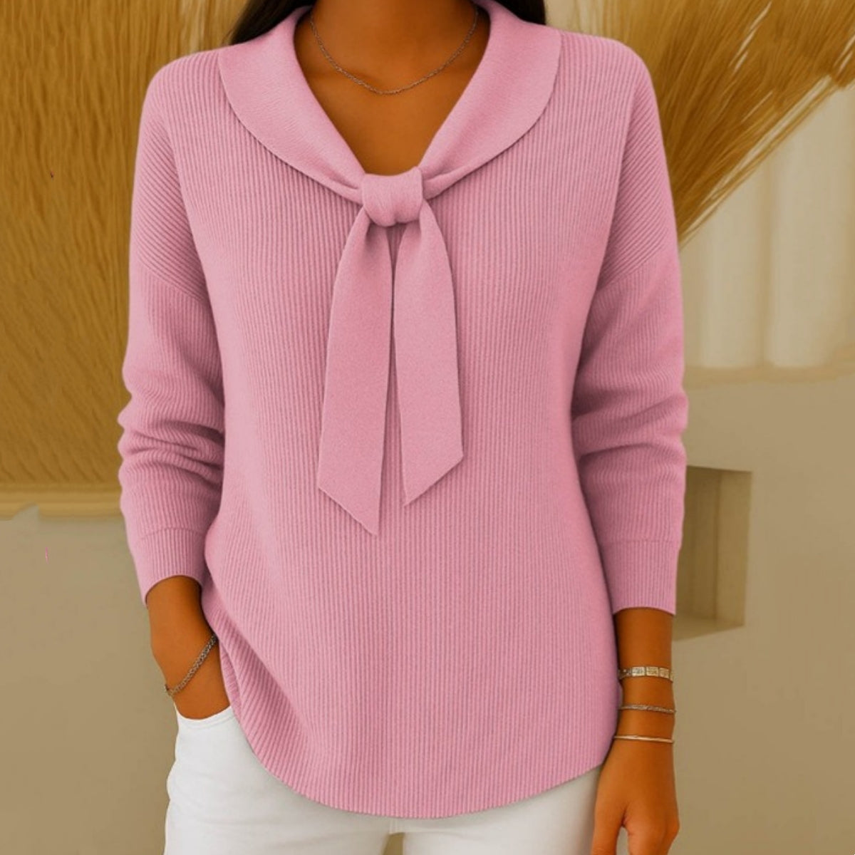 ✨Super wygodne w noszeniu💕【S-2XL】Sweter damski w jednolitym kolorze z wiązaniem i długim rękawem, swobodny i luźny