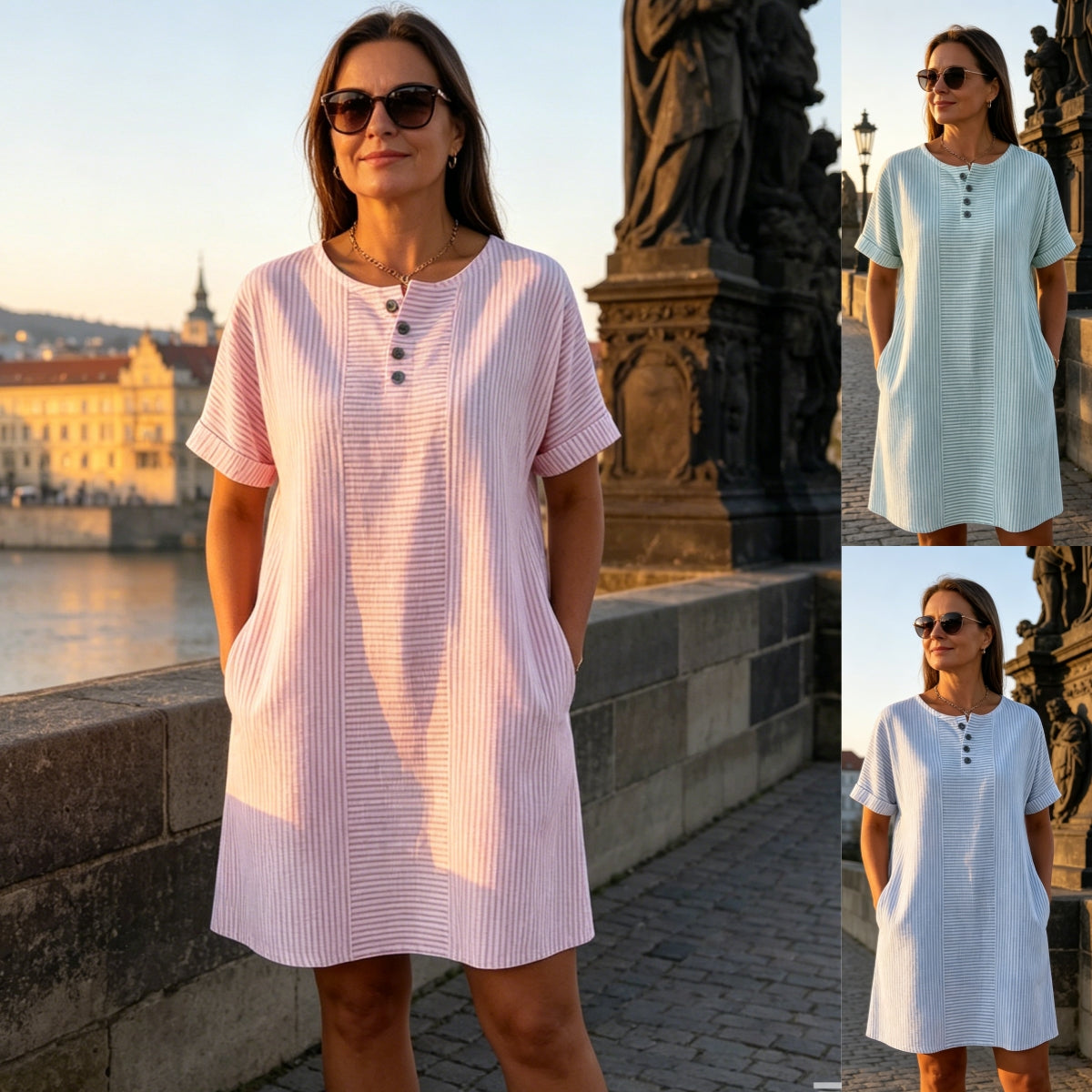 🔥 Poslední den 50% slevy【S-3XL】Nové letní pruhované šaty – lehké, prodyšné a pohodlné, s lichotivým střihem pro štíhlejší vzhled.