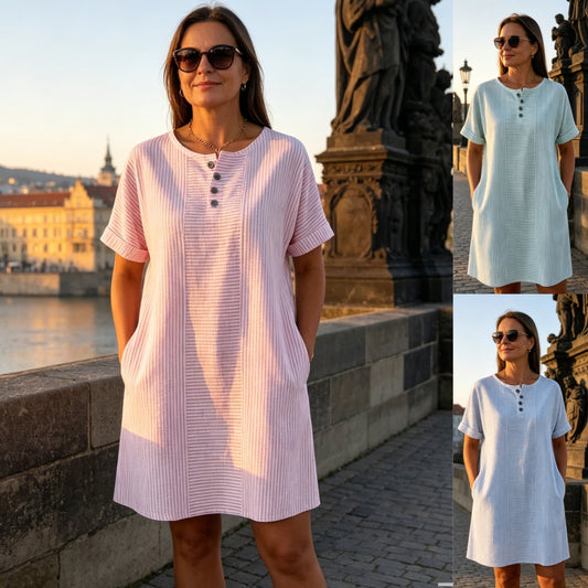 🔥 Poslední den 50% slevy【S-3XL】Nové letní pruhované šaty – lehké, prodyšné a pohodlné, s lichotivým střihem pro štíhlejší vzhled.