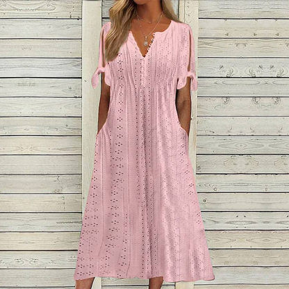👗【S-5XL】 Jednoduché vypasované prodyšné šaty – univerzální a stylové