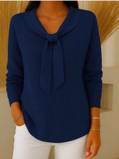 🎀🌟【S-2XL】Ženski enobarvni pulover z dolgimi rokavi in detajlom za zavezovanje