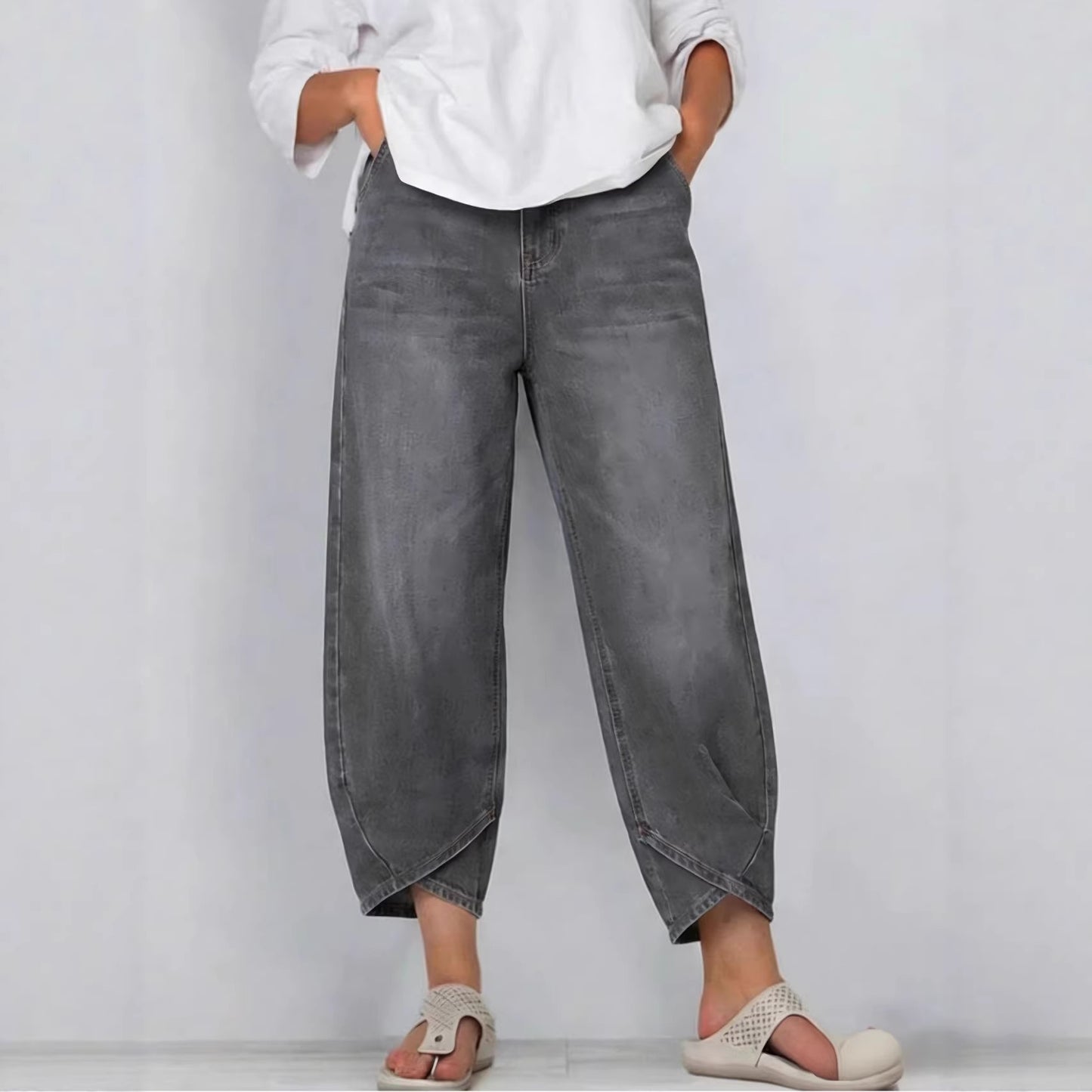 👖【Továbbfejlesztett denim, puha és lélegző】 divatos, laza szabadidős farmer