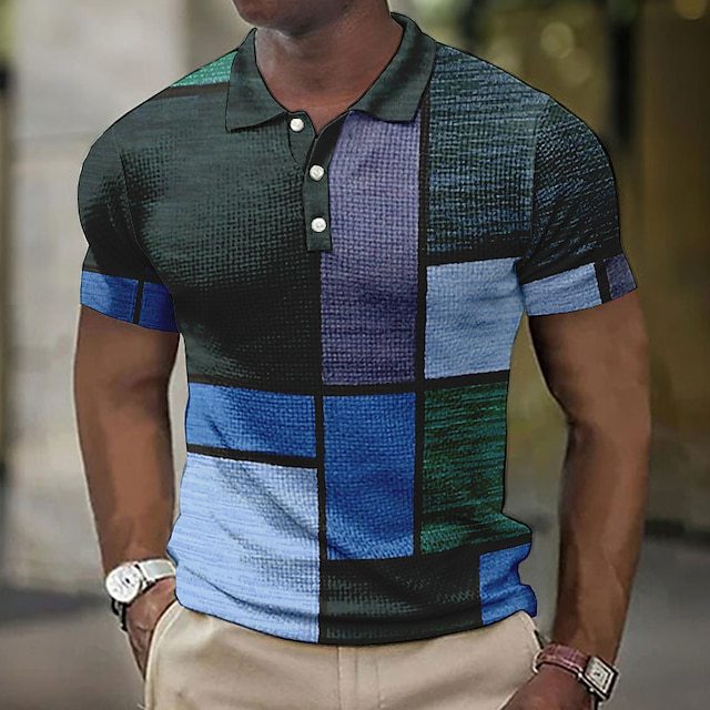 👕【S-5XL】Nowa męska koszulka polo w kratę i paski z bawełny i lnu
