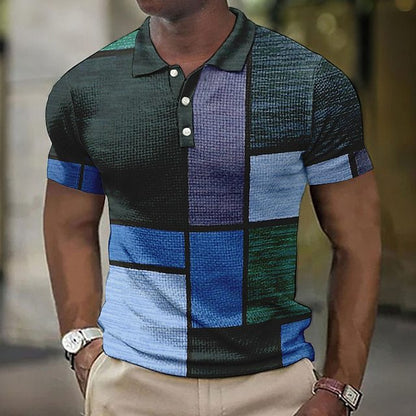 👕【S-5XL】Nowa męska koszulka polo w kratę i paski z bawełny i lnu