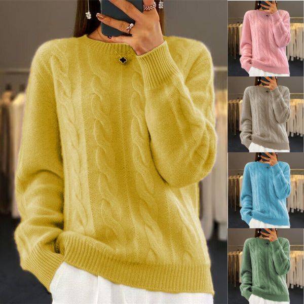 😍[S-XL] 2025 nuevo suéter de punto trenzado retro de color sólido con cuello redondo