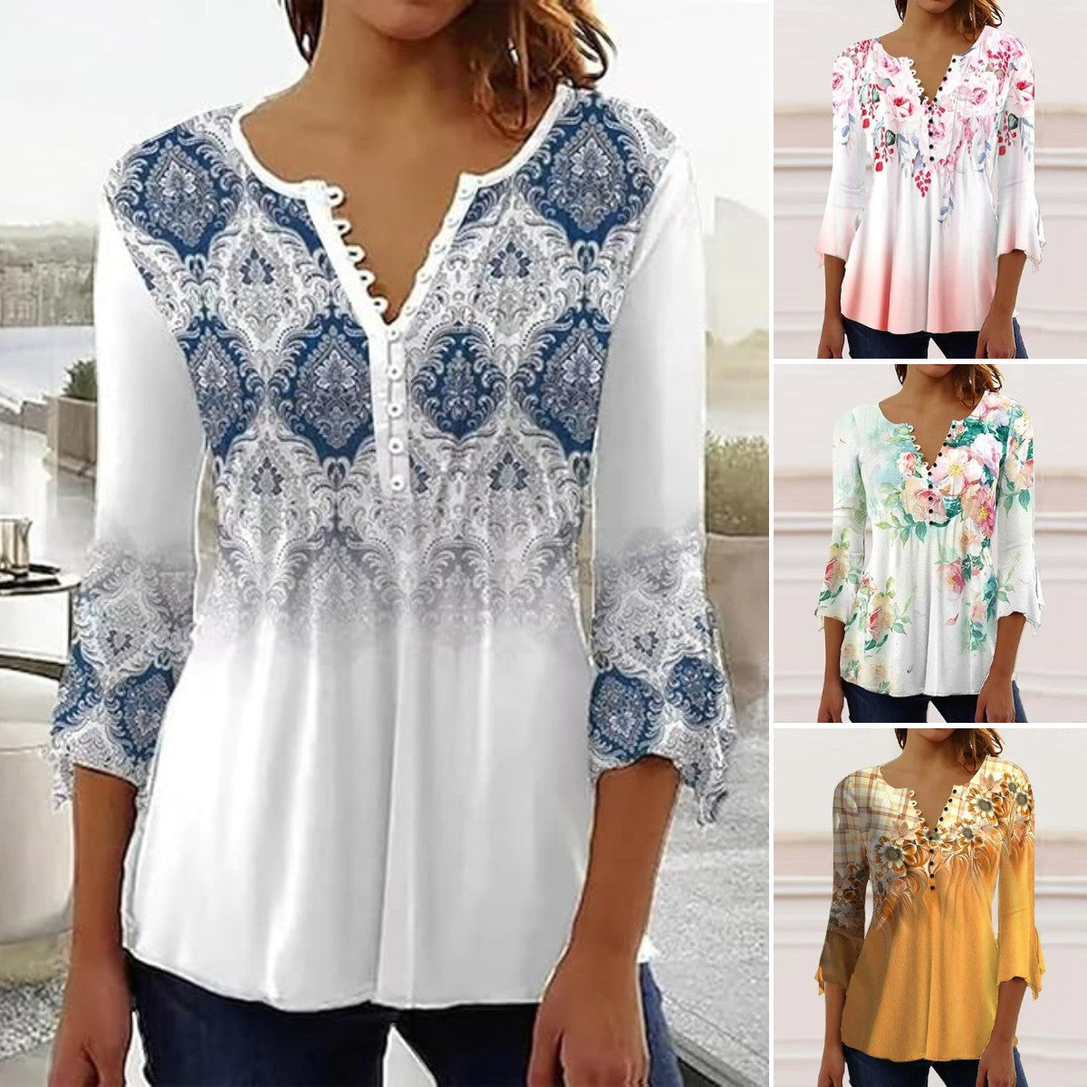 😍 Poslední den – sleva 50 %! ⏳ [S-5XL] Stylové dámské tričko s V výstřihem a potiskem