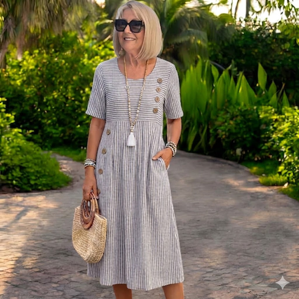 ✨【S-2XL】✨ Vestido midi a rayas ligero y vaporoso