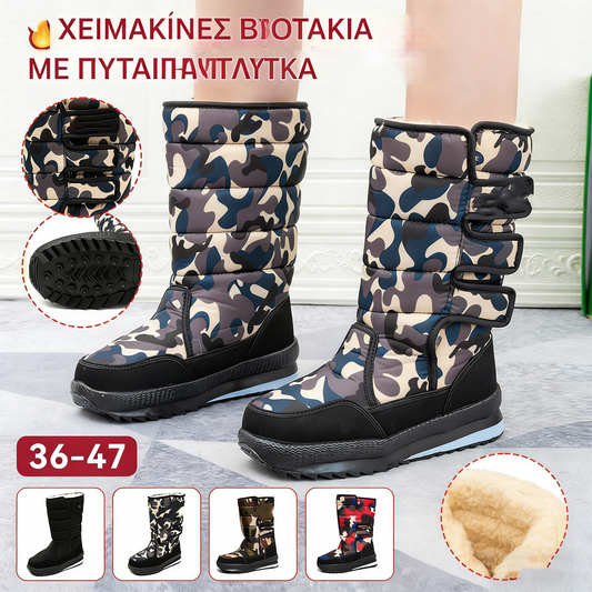 👢【Μέγεθος 36-47】🔥 Ανθεκτικές και άνετες ψηλές μπότες χιονιού, αντιολισθητική σόλα, ζεστή εσωτερική επένδυση, χειμερινά παπούτσια με επένδυση βαμβακιού