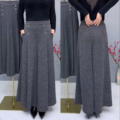 ✨Zadnji dan 50% popusta🤩【XL-4XL】Debele i tople vunene culottes hlače😚 široke i rastezljive hlače sa širokim nogavicama