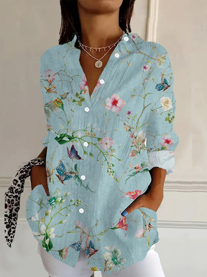 👚【S-3XL】 Letnia modna bluzka z dekoltem w serek i nadrukiem, wygodna w noszeniu, wyszczuplająca sylwetkę